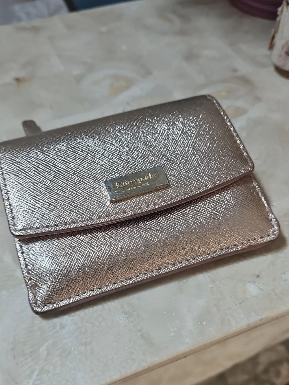 $10 Or 3/$15 Sale!!! kate spade Rose Gold Metallic Card Case Wallet